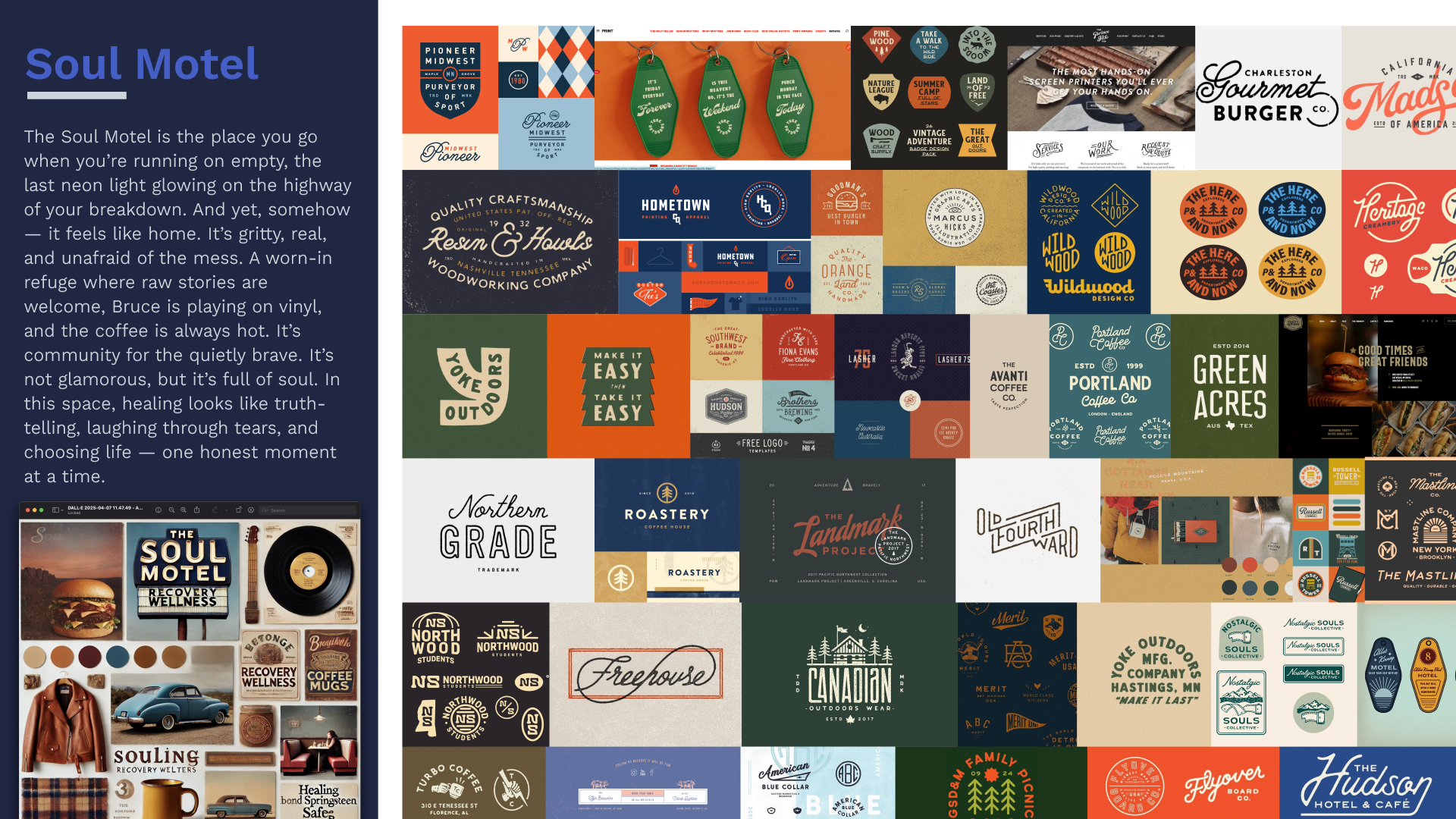 Moodboard for "soul motel" brand theme