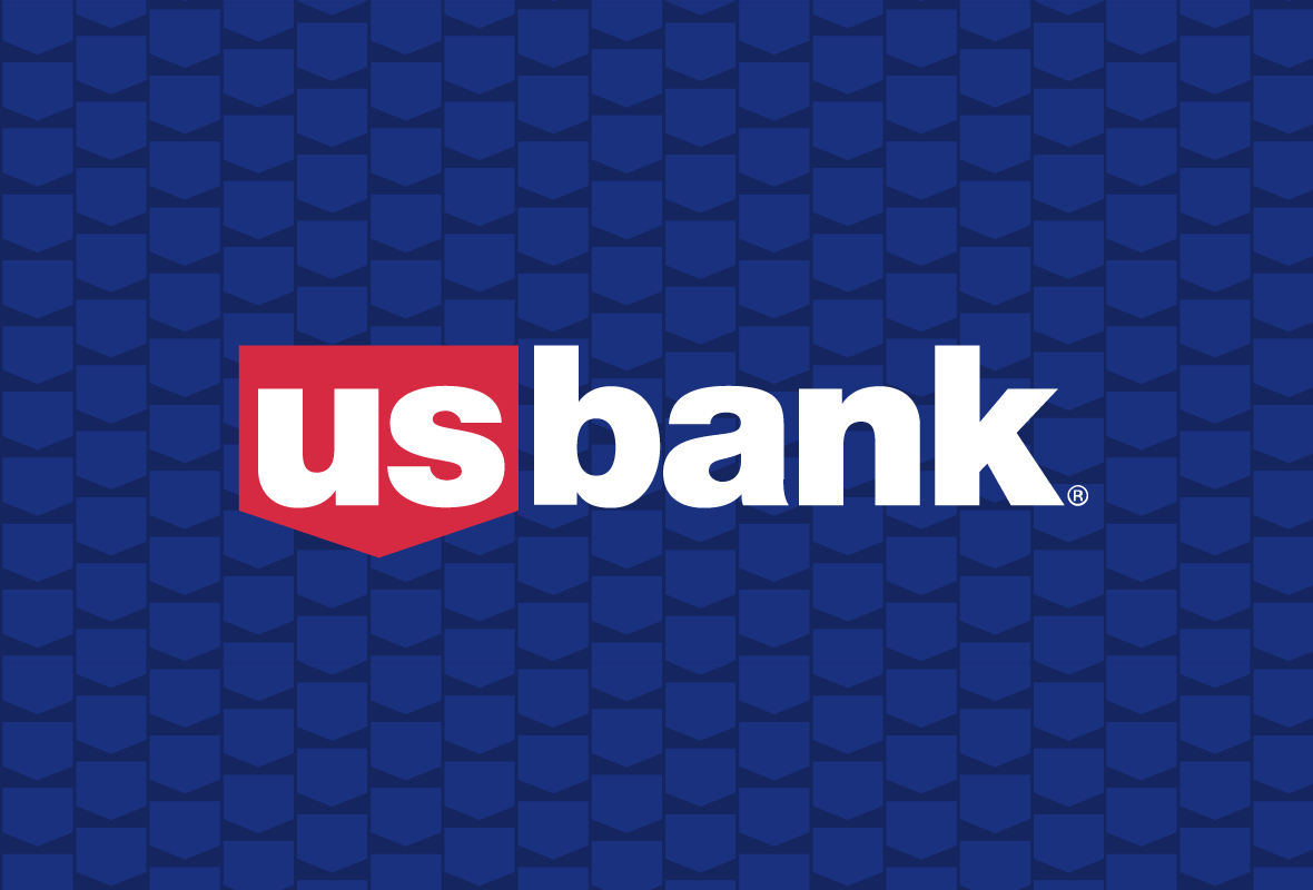 US Bank Logo on a patterned blue background