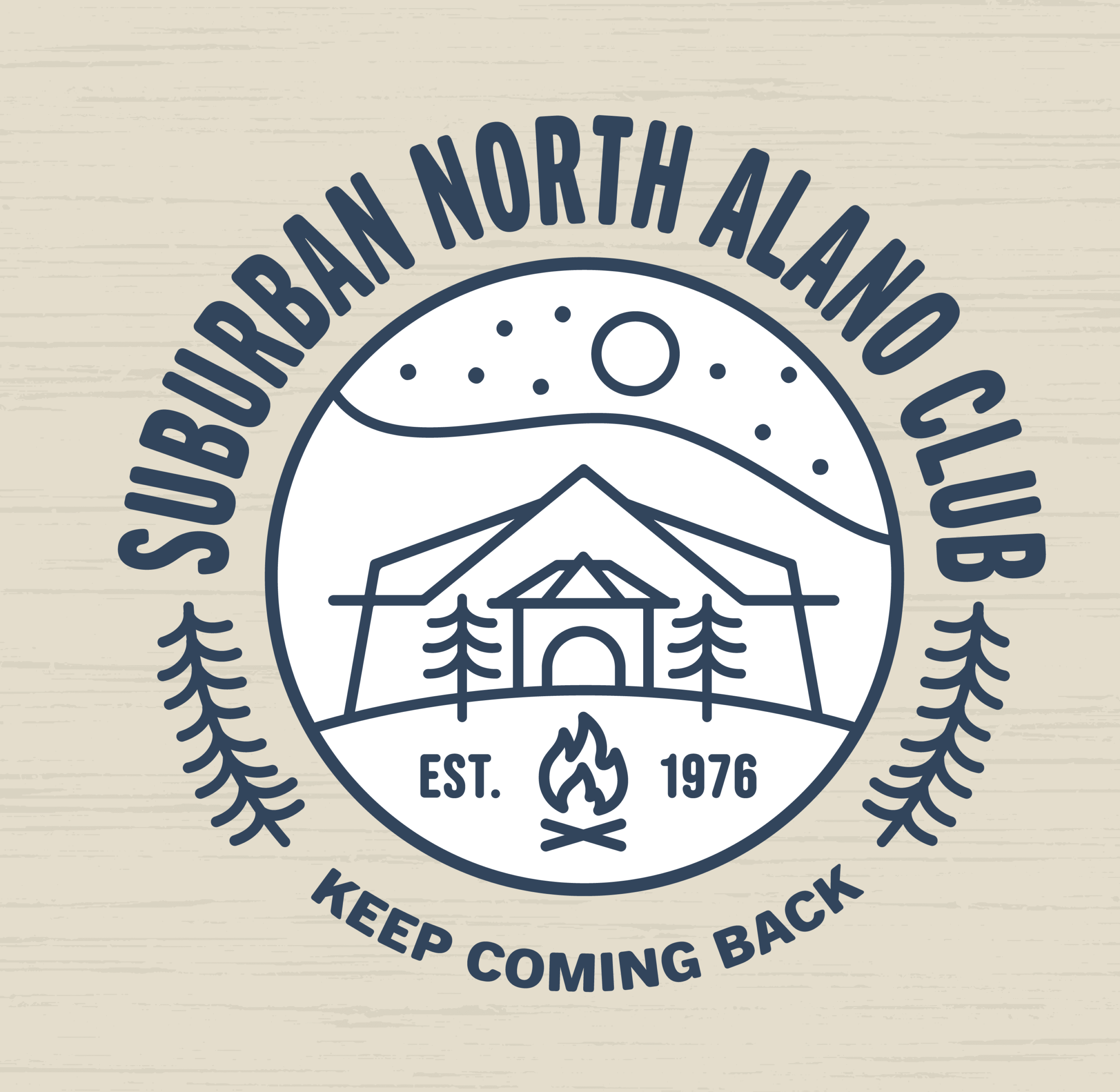 Logo badge on a neutral textured background