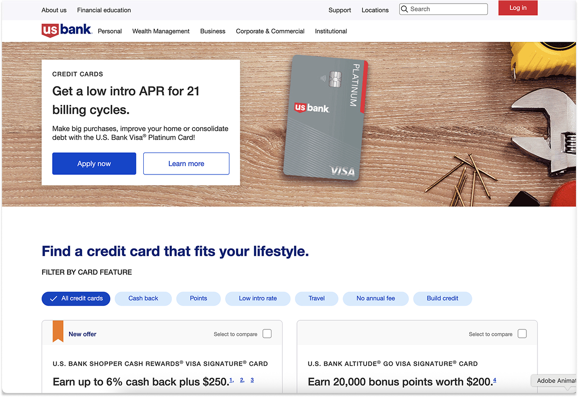 credit card browse and compare page