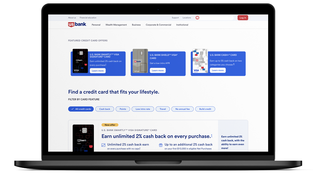 usbank.com/credit-card website design mockup