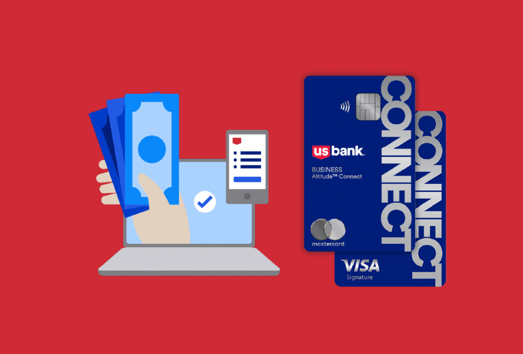 Computer and cash illustration with US Bank Credit Card graphic art