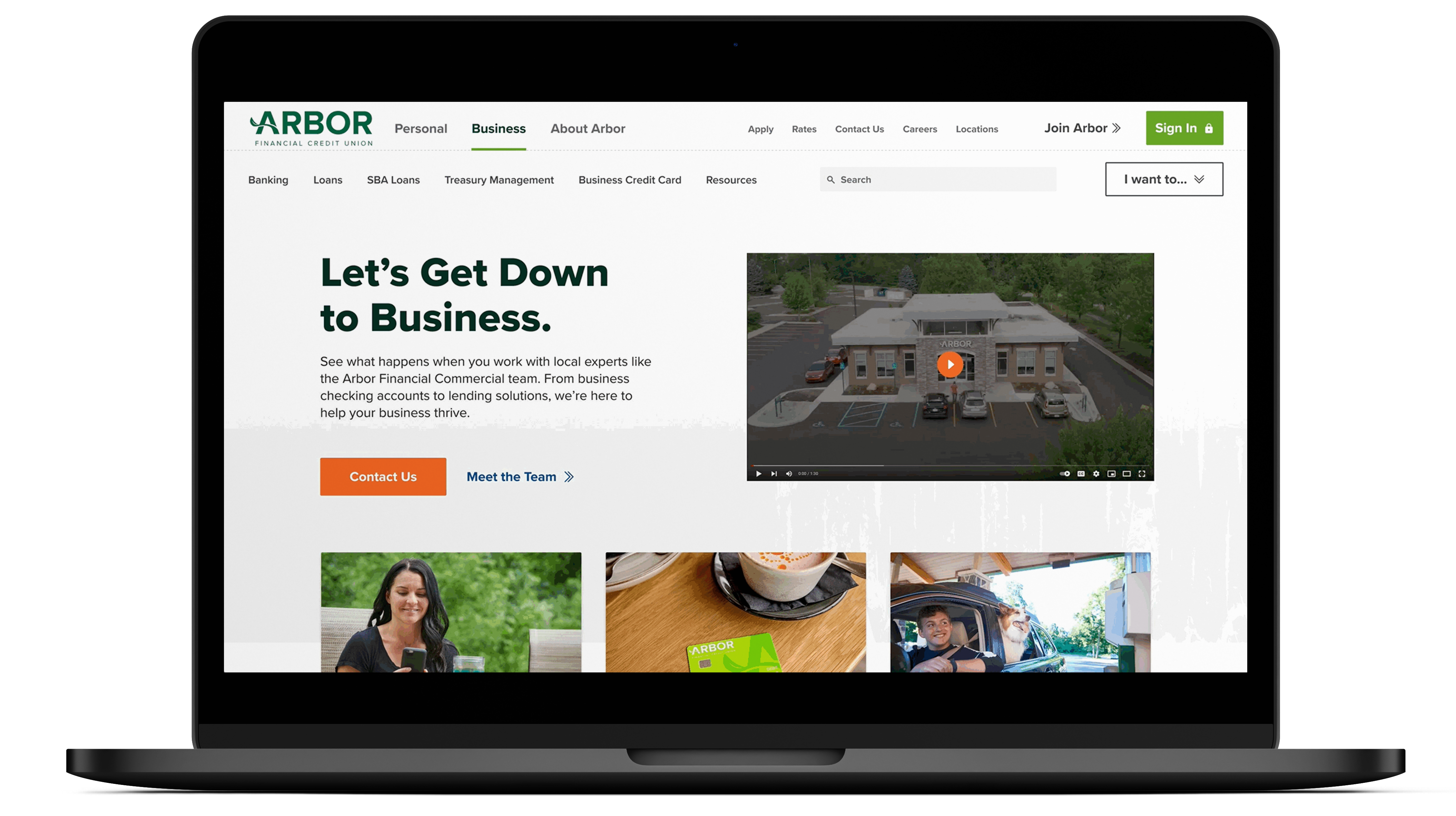 laptop mockup of arbor financial business banking page