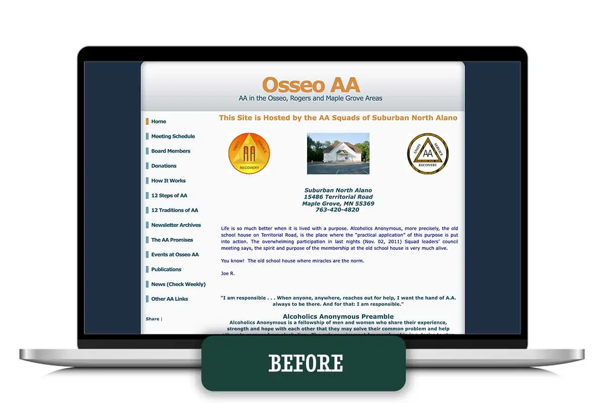 before mockup of old website