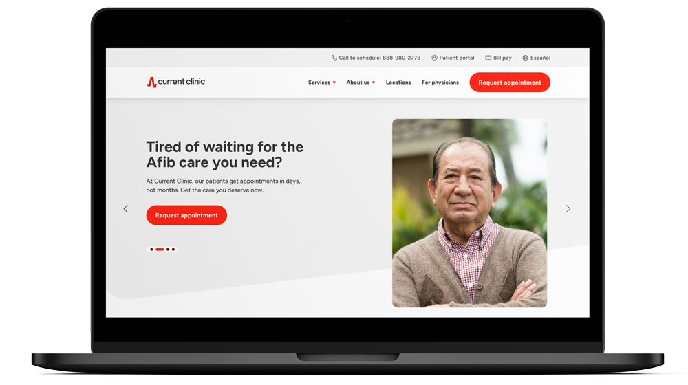 current clinic homepage mocked up in a laptop photographic screen