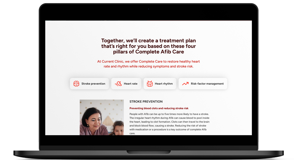 current clinic website design in a laptop mockup device